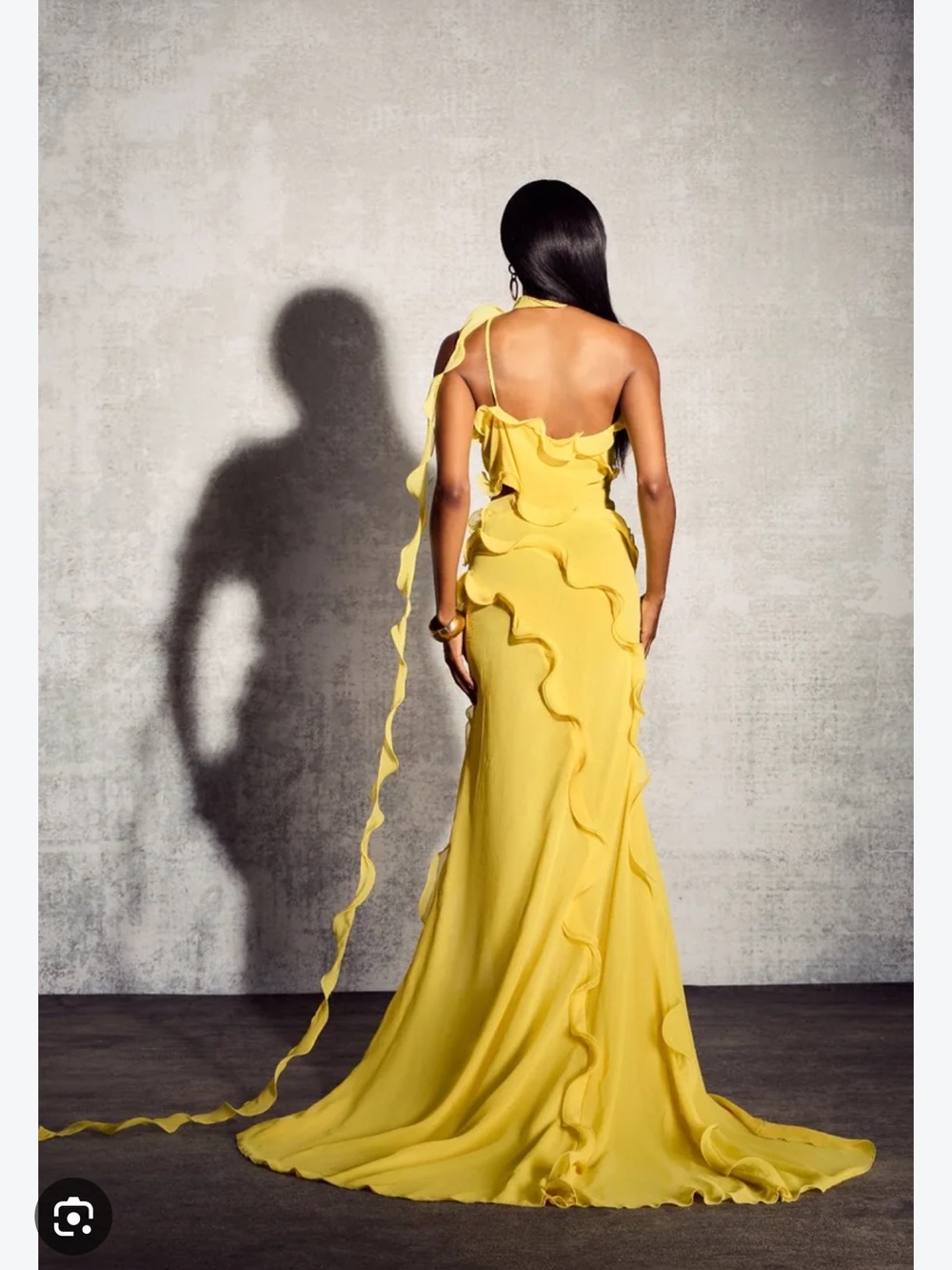 Sunfere One-Shoulder Ruffle Gown - Yellow - Picture 4 of 6